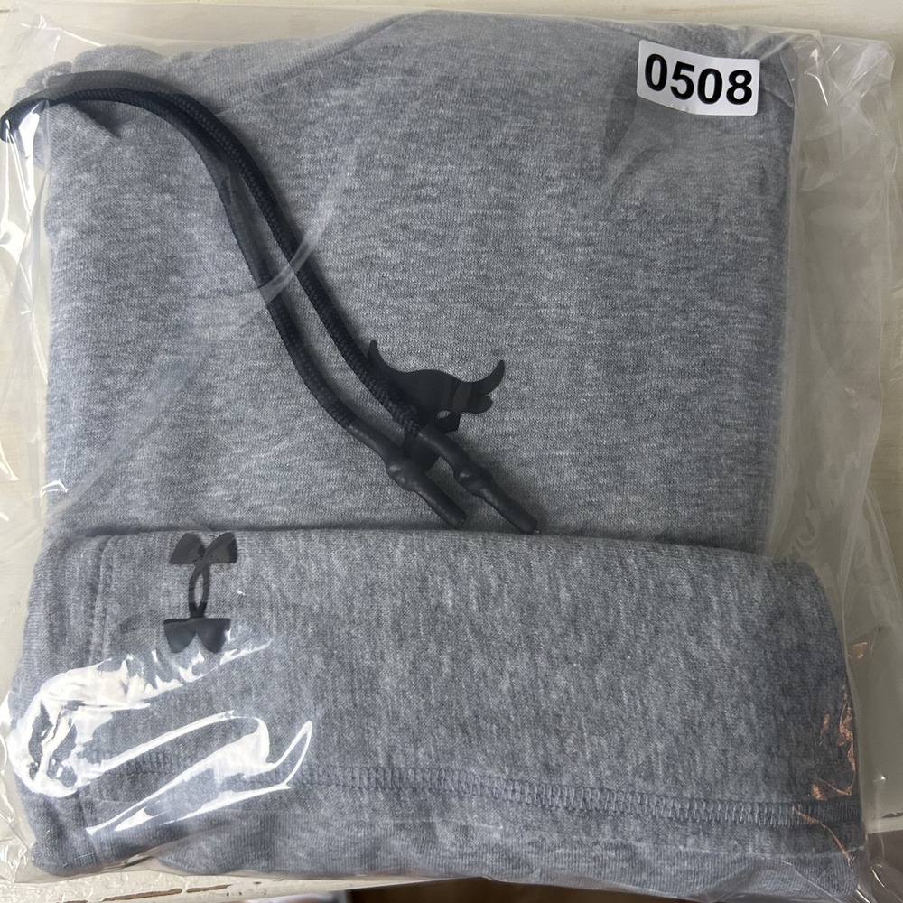 Under Armour Project Rock Hoodie Crop Sweater Fleece Pullover Gray Black Sz Med - Picture 9 of 9